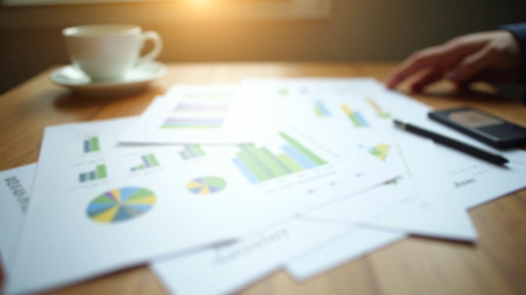 Documents d'analyse ESG et critères de durabilité étalés sur un bureau professionnel avec stylo et café