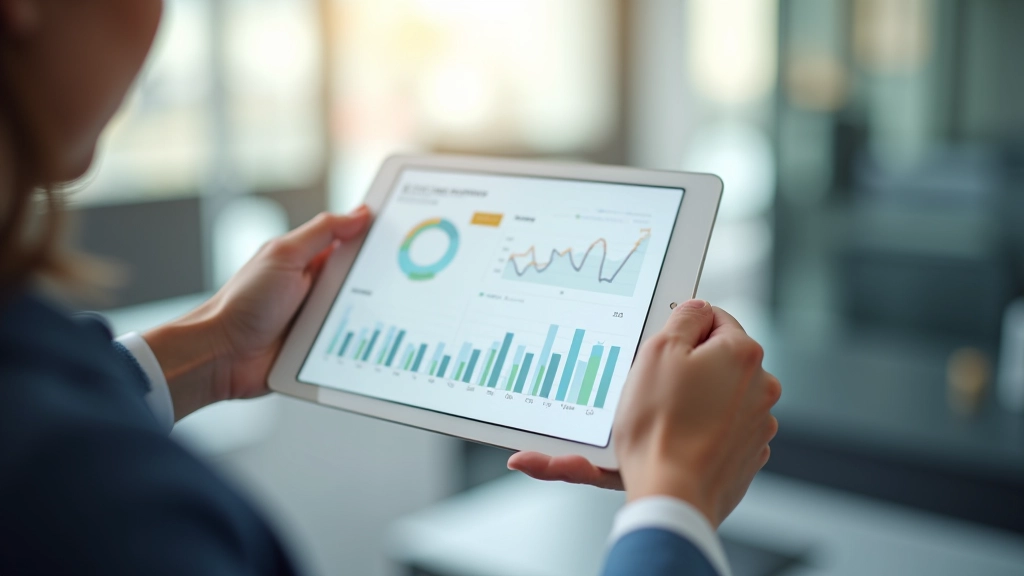 Tableau de bord financier affiché sur un écran de tablette numérique avec graphiques de croissance