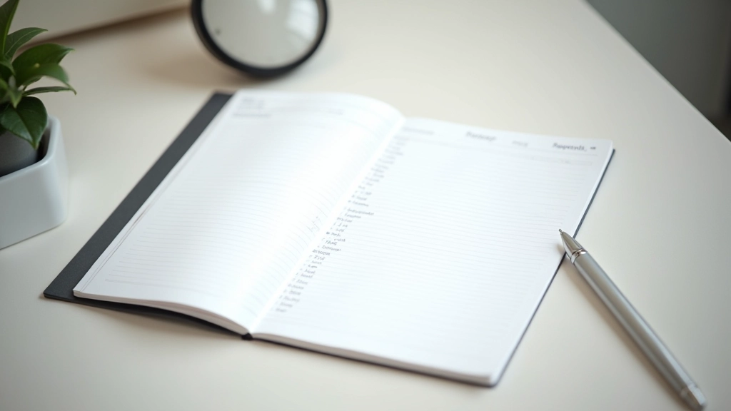 Cahier de planification financière ouvert avec stylo et calculatrice sur bureau moderne