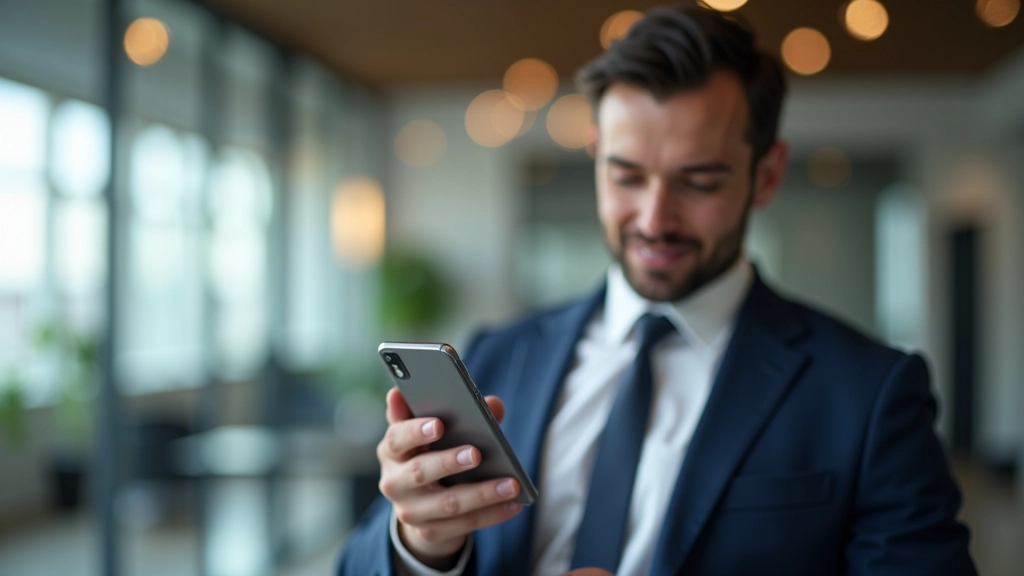 Professionnel consultant un téléphone mobile avec application d'investissement moderne et interface intuitive